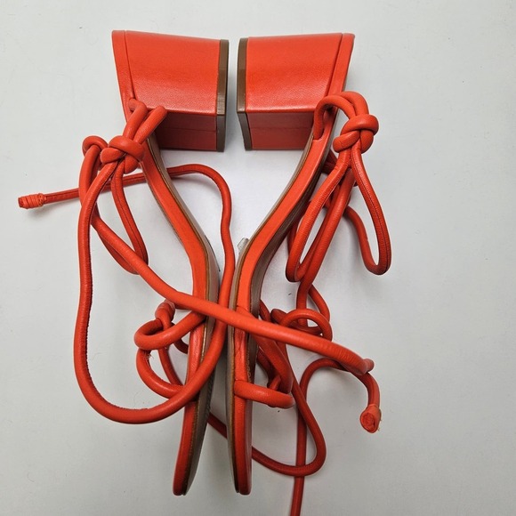NWOT Schutz Nicky‎ Mid Nappa Sandals 9 Orange Strappy Block Heels Ankle Wrap Tie - Picture 4 of 7